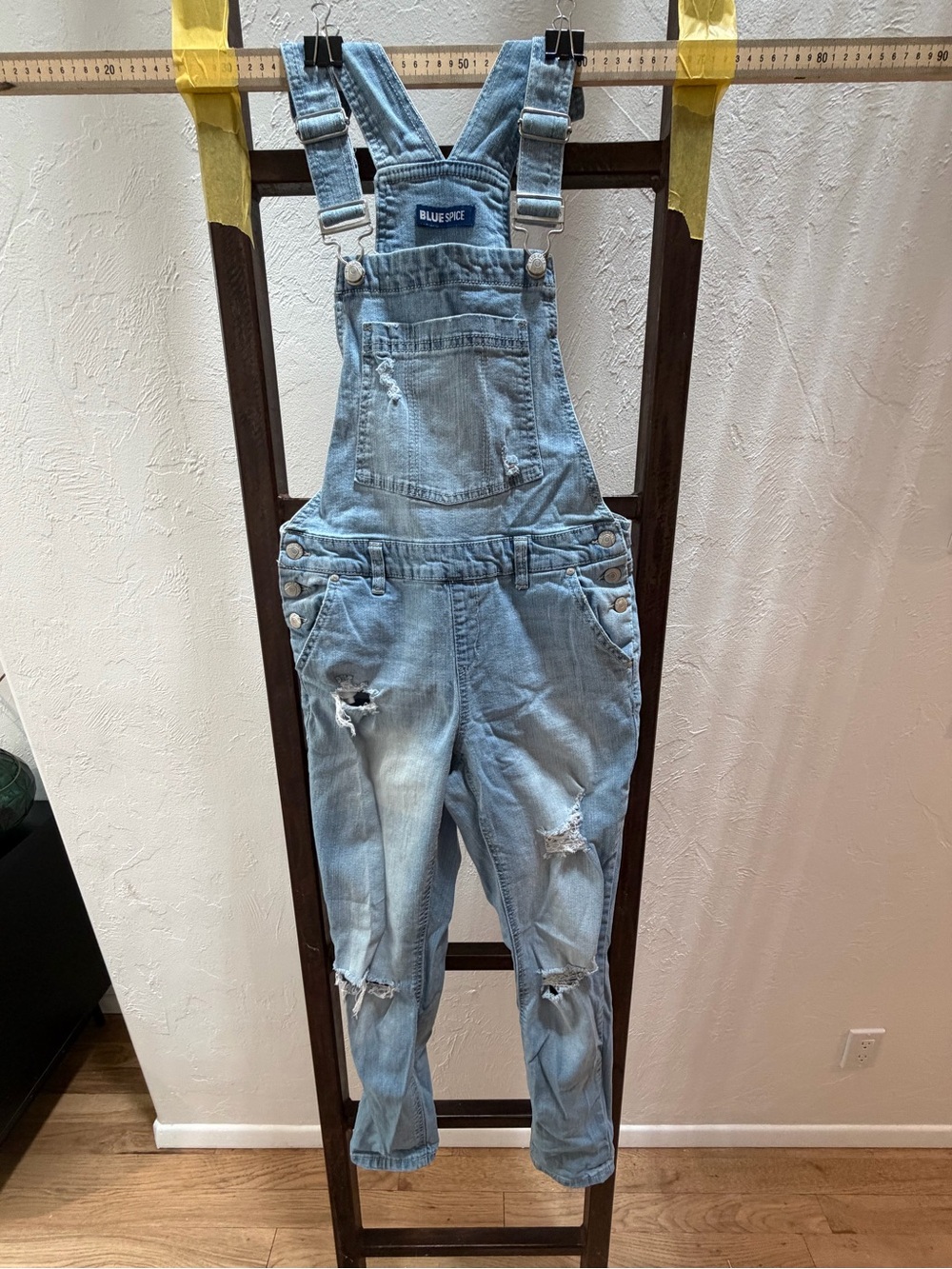 Blue Spice Light Blue Distressed Denim Overalls